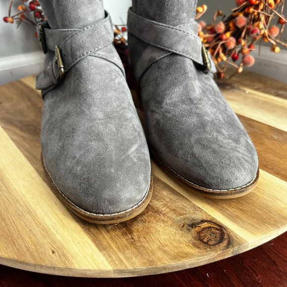 Cole Haan JENSYNN Womens Ankle Western Buckle Bootie Sz 9.5B in Gray Suede - Picture 3 of 12